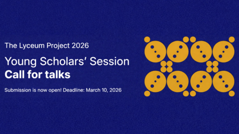 Αφίσα για το The Lyceum Project 2026 – Συνεδρία Νέων Ερευνητών, που ανακοινώνει πρόσκληση για ομιλίες, με ανοικτή υποβολή και προθεσμία έως τις 10 Μαρτίου 2026, πλαισιωμένο από διακοσμητικό μοτίβο χρυσών κυκλικών σχημάτων σε μπλε φόντο.