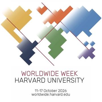 Λογότυπο για την Παγκόσμια Εβδομάδα Harvard 2026, με ημερομηνίες 11-17 Οκτωβρίου και ιστότοπο worldwide.harvard.edu. Πολύχρωμο αφηρημένο σχέδιο στο πάνω μέρος.